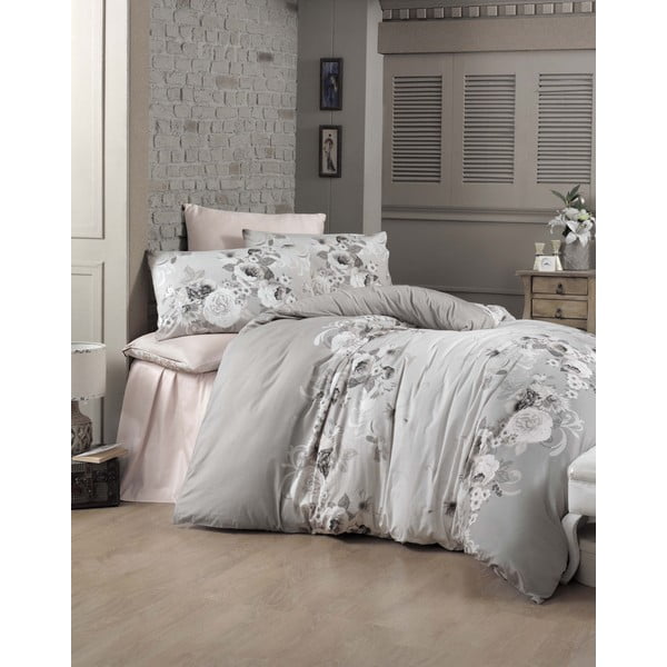 Siva posteljina od pamučnog satena za bračni krevet Victoria Hevin, 200 x 200 cm