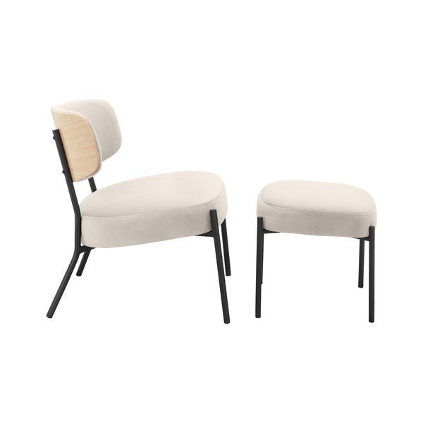 Krem baršunasti fotelja s naslonjačem za noge Jerry – Støraa-image-1