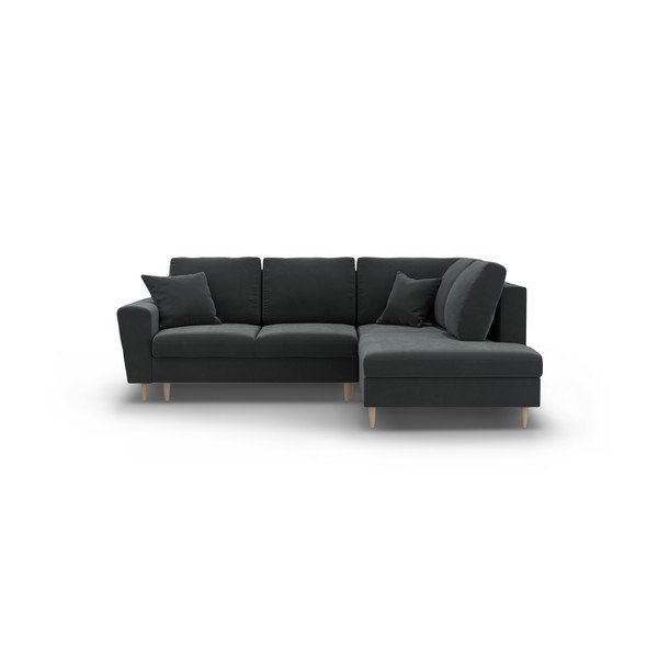 Tamno siva baršunasti sklopiva/s prostorom za odlaganje kutna garnitura (s desnim kutom/u obliku slova L) Kyoto – Cosmopolitan Design