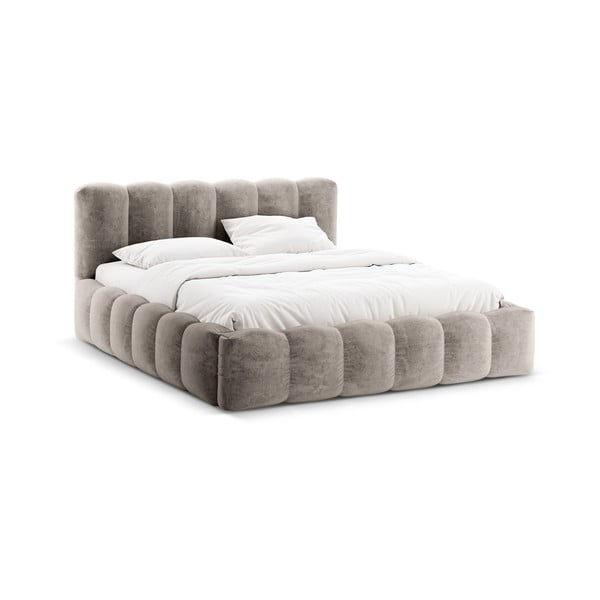 Svjetlo smeđi tapecirani bračni krevet s prostorom za pohranu s podnicom 180x200 cm Lupine – Micadoni Home-image-3