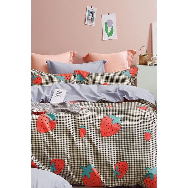 Posteljina za krevet za jednu osobu/za produženi krevet od renforce pamuka s uključenom plahtom/3-dijelna 160x220 cm Strawberry – Mila Home