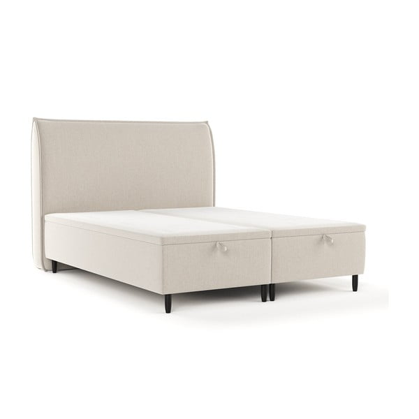 Bež tapecirani bračni krevet s prostorom za pohranu 180x200 cm Pearl – Maison de Rêve