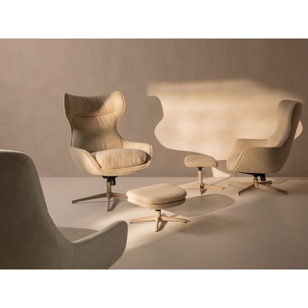 Bež okretna fotelja s naslonjačem za noge od bouclé tkanine Kenzi – Micadoni -image-1