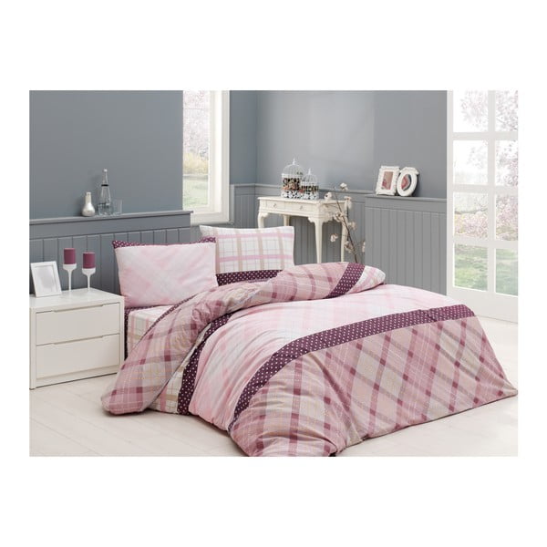 Ljubičasto-ružičasta posteljina na pamučnom ranforceu, 200 x 220 cm