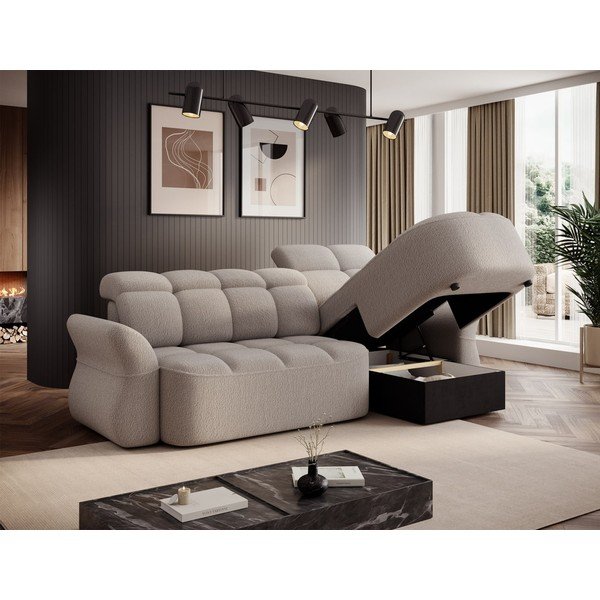 Bež sklopiva/s prostorom za odlaganje kutna garnitura od bouclé tkanine (s desnim kutom/s ležaljkom) Beneth – ELTAP-image-4