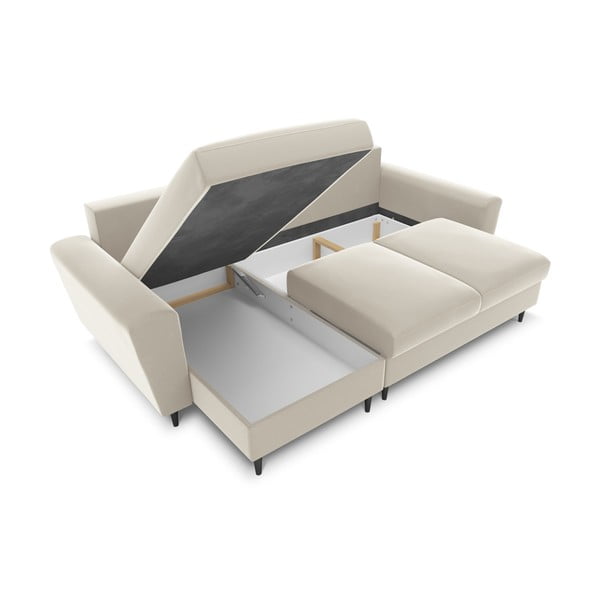 Bež baršunasti sklopiva/s prostorom za odlaganje kutna garnitura Kyoto – Cosmopolitan Design-image-2