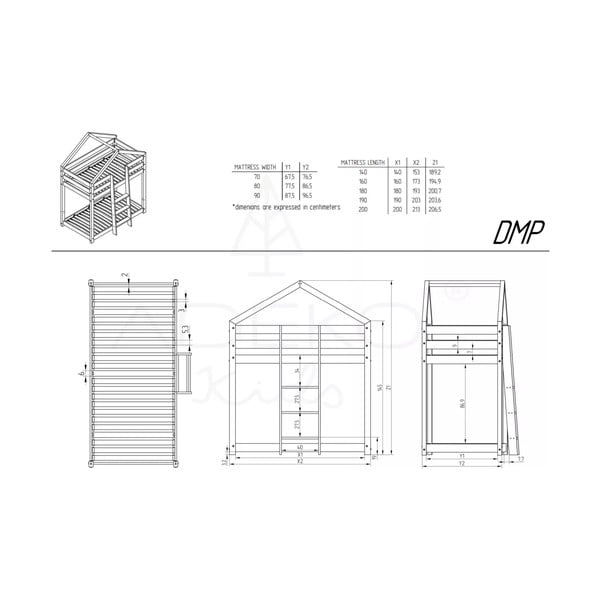 Kućni krevet na kat od borovog drveta Adeko Mila DMP, 90 x 160 cm-image-3