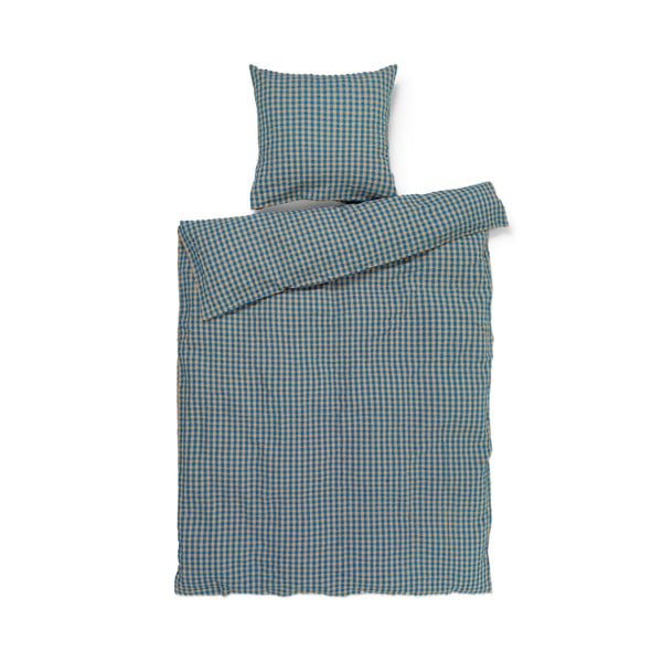 Oker žuto-plava posteljina za krevet za jednu osobu-za produženi krevet od krepa 140x220 cm Bæk&Bølge – JUNA