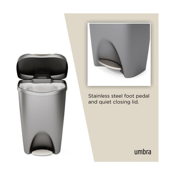 Siva plastična kanta za smeće s pedalom 50 l Brim – Umbra-image-4