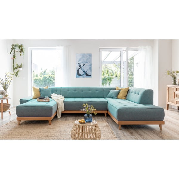 Tirkizna sklopiva kutna garnitura (s desnim kutom/u obliku slova "U") Dazzling Daisy – Miuform-image-3