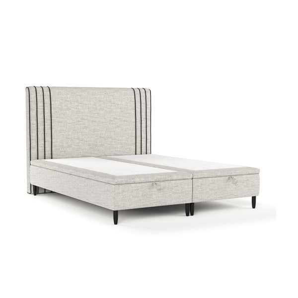 Svijetlo sivi tapecirani bračni krevet s prostorom za pohranu 200x200 cm Musca – Maison de Rêve