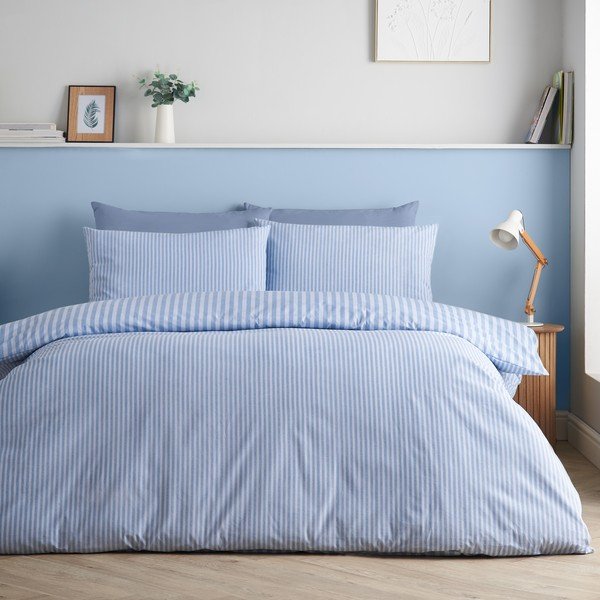 Plava 3-dijelna posteljina za bračni krevet/za produženi krevet 230x220 cm Epping Textured Stripe – Catherine Lansfield-image-1