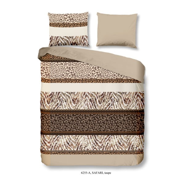 Smeđa posteljina na bračnom krevetu od pamuka Good Morning Safari, 200 x 240 cm