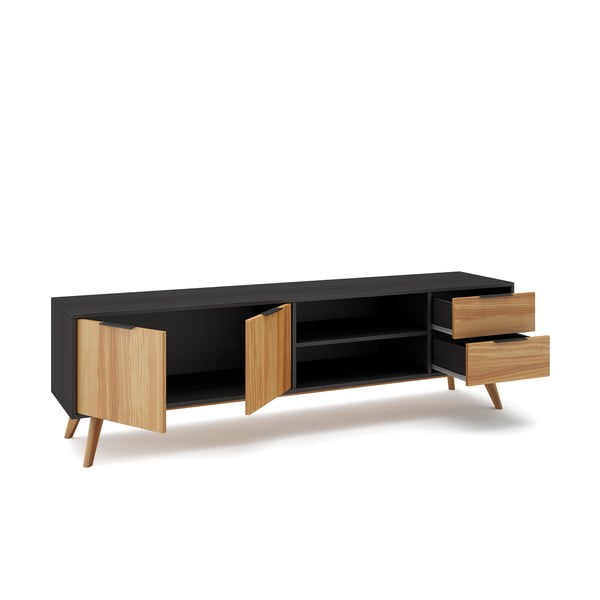Crni/natur TV stol od borovine 180x53 cm Lavis - Marckeric-image-4