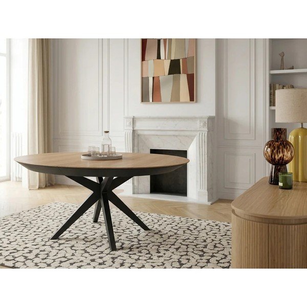 Okrugao proširiv blagovaonski stol s dodatnom pločom s pločom stola u dekoru hrasta ø 127 cm Judith – Bobochic Paris-image-2
