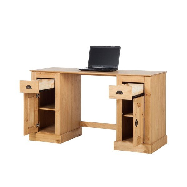 Prirodni radni stol od borovine s 2 Støraa Tommy vrata-image-1