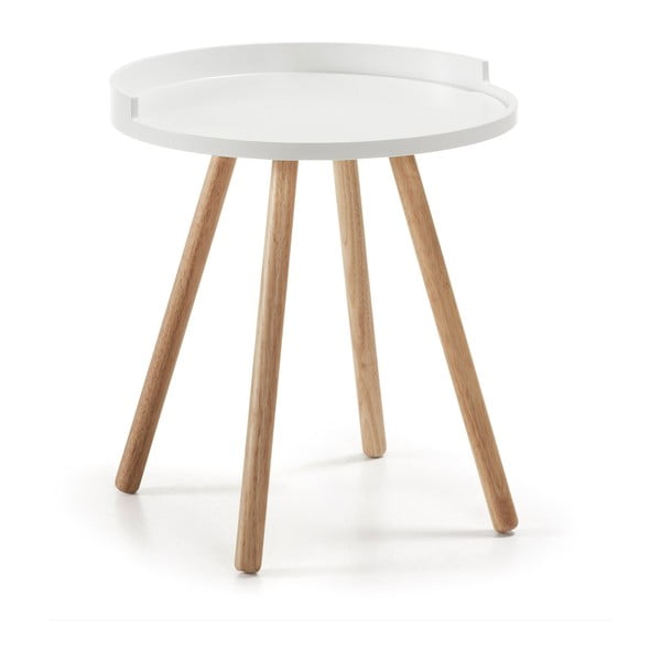 Bijeli pomoćni stolić s drvenim postoljem Kave Home Bruk
