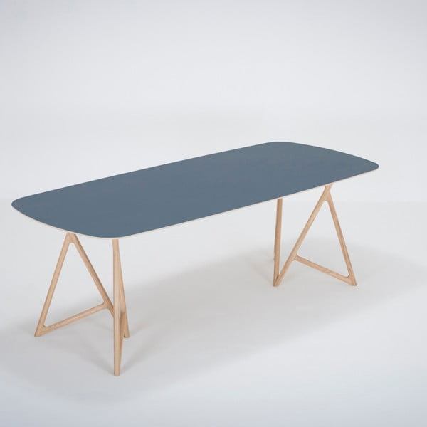 Blagovaonski stol od punog hrasta s tamnoplavom pločom Gazzda Koza, 220 x 90 cm