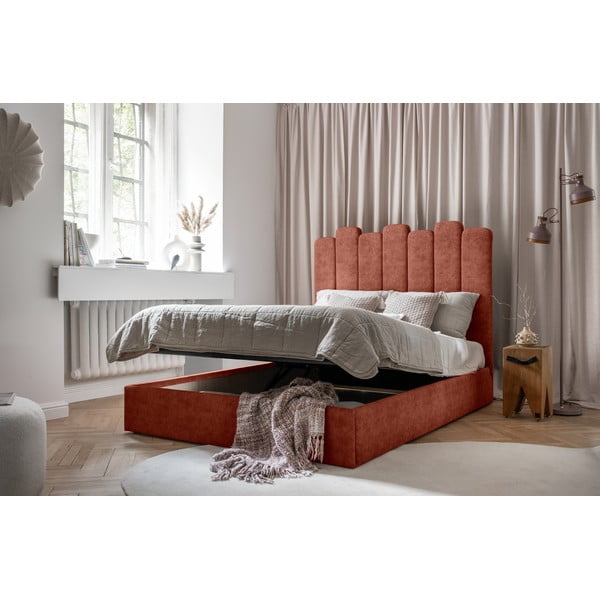 Tapecirani bračni krevet s prostorom za pohranu s podnicom 160x200 cm u boji cigle Dreamy Aurora - Miuform-image-4