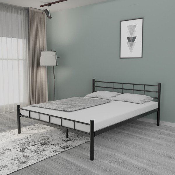 Crni metalni bračni krevet s podnicom 160x200 cm K70 – Kalune Design-image-1