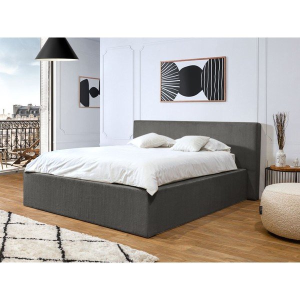 Tamno sivi tapecirani bračni krevet s prostorom za odlaganje s podnicom 160x200 cm Nihad – Bobochic Paris-image-1