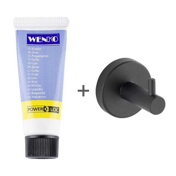 Mat crna samoljepljiva kuka od nehrđajućeg čelika Bosio – Wenko