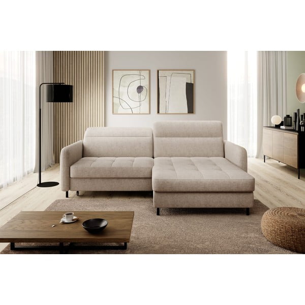 Bež sklopiva/s prostorom za odlaganje kutna garnitura od šenila (s desnim kutom/s ležaljkom) Gomsi – ELTAP-image-1