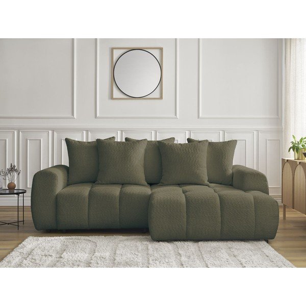 Kaki zelena sklopiva/s prostorom za odlaganje kutna garnitura od bouclé tkanine (s desnim kutom/s ležaljkom) Roxelane – Bobochic Paris-image-1