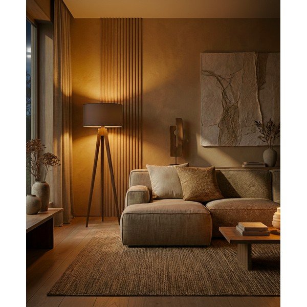 Crna/smeđa stojeća svjetiljka s tekstilnim sjenilom (visina 153 cm) Tripod – Opviq lights-image-1