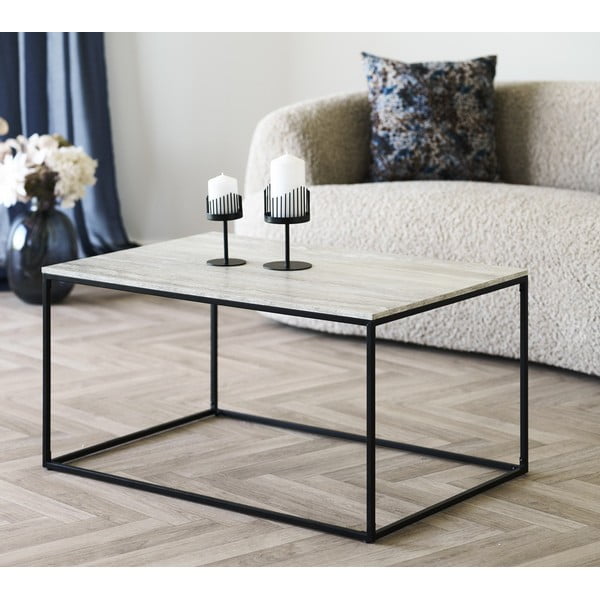 Crni/bež stolić za kavu u kamenom dekoru 60x90 cm Vita – House Nordic-image-1