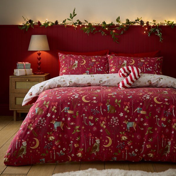 Crvena posteljina za krevet za jednu osobu 135x200 cm Christmas Enchanted Twilight – Catherine Lansfield