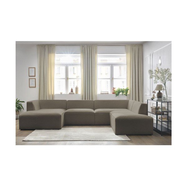 Smeđa kutna garnitura od bouclé tkanine (s desnim kutom/u obliku slova "U") Megeve – Bobochic Paris-image-1