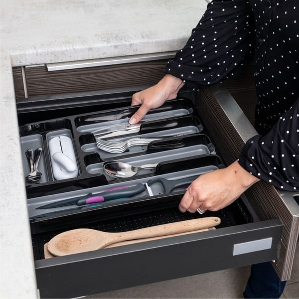 Crno-sivi rastezljivi plastični organizator pribora za ladicu 41,5 x 35 cm - Addis-image-3