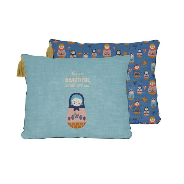 Plavi jastuk od mješavine lana Little Lice Things Inside Out, 50 x 35 cm