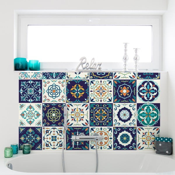Set s 30 zidnih naljepnica Ambiance Tiles Azulejos Forli, 10 x 10 cm