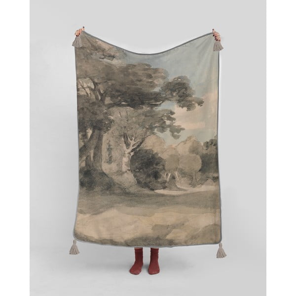 Sivo-bež pokrivač Tierra Bella akvarel, 130 x 170 cm
