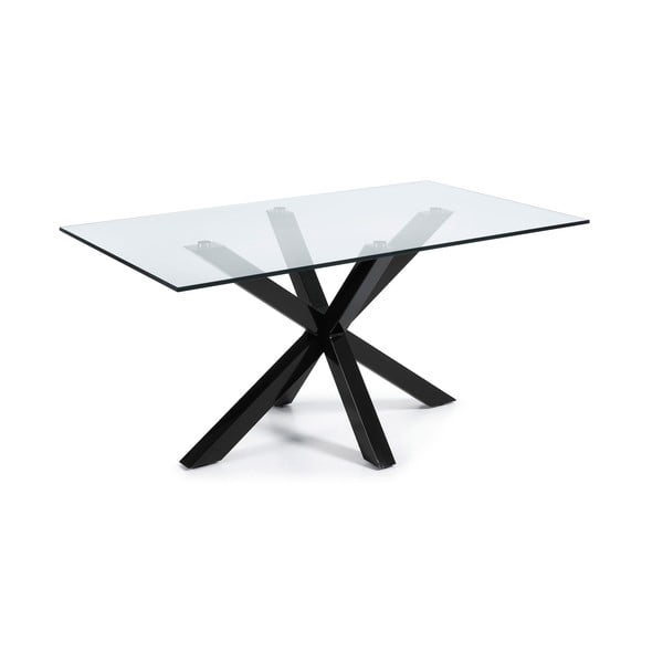 Blagovaonski stol sa staklenom pločom i crnim postoljem Kave Home, 160 x 90 cm