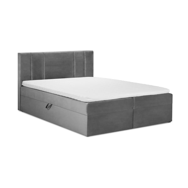 Svijetlo sivi baršunasti bračni krevet Mazzini Kreveti Afra, 160 x 200 cm