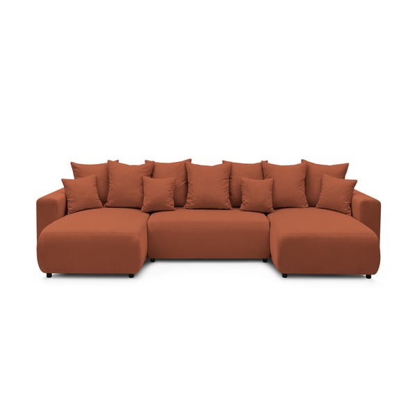 Ciglasto crveni samt kauč na razvlačenje u obliku "U" Bobochic Paris Envy