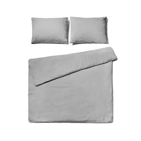 Svijetlo siva posteljina za bračni krevet od stonewashed pamuka Le Bonom, 200 x 200 cm