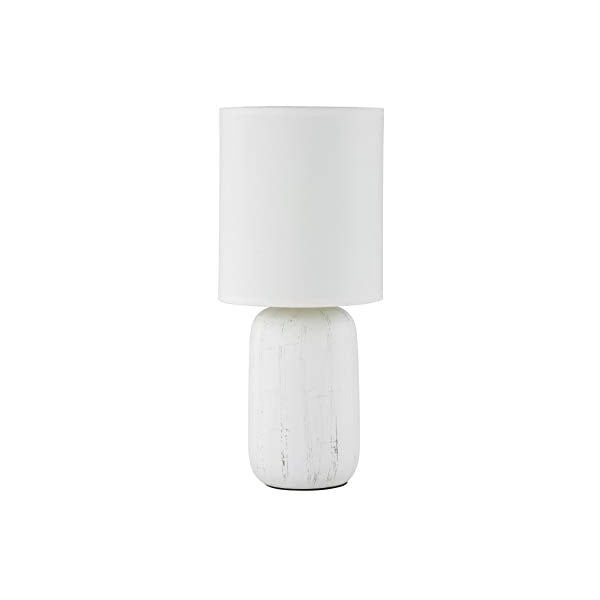 Bijela stolna lampa od keramike i tkanine Trio Clay, visina 35 cm