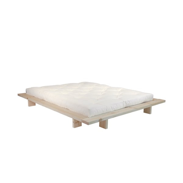 Bračni krevet od borovine s madracem Karup Design Japan Comfort Mat Raw/Natural, 140 x 200 cm