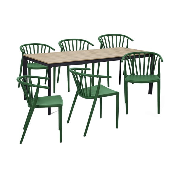 Vrtni blagovaonski set za 6 osoba sa zelenim stolicama Capri i stolom Thor, 210 x 90 cm