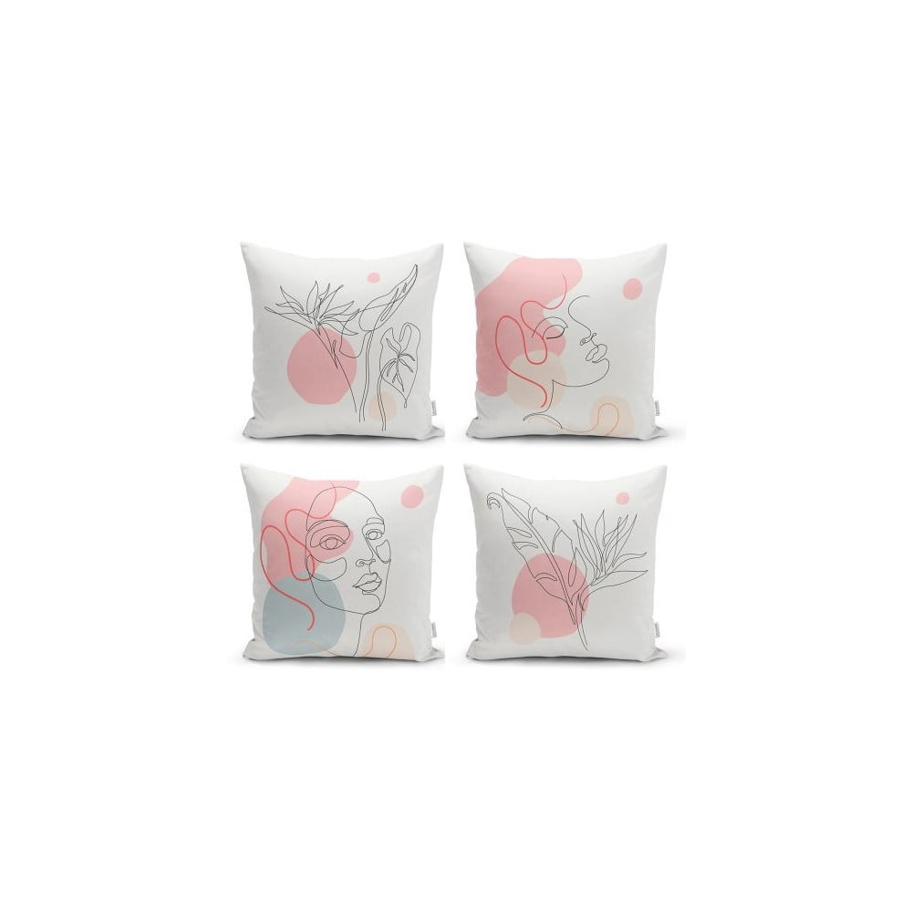 Set od 4 ukrasne premaze na jastucima Minimalistički jastuk pokriva minimalističku ženu, 45 x 45 cm