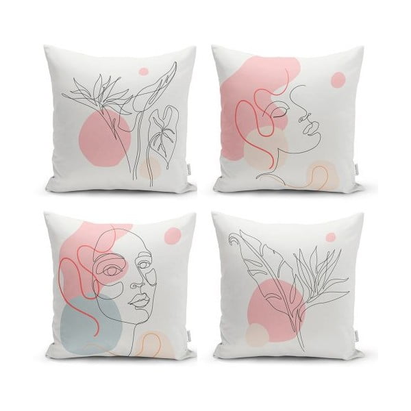 Set od 4 ukrasne premaze na jastucima Minimalistički jastuk pokriva minimalističku ženu, 45 x 45 cm