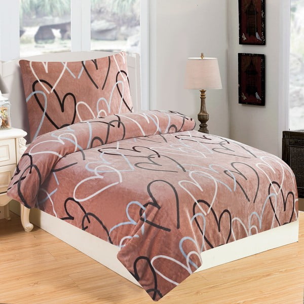 Crvena mikroplišana posteljina za krevet za jednu osobu My House Love, 140 x 200 cm