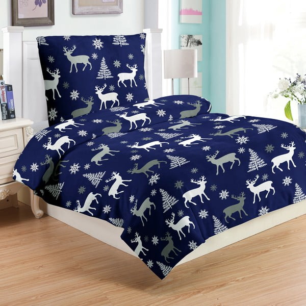 Plava posteljina od mikropliša My House Deer, 140 x 200 cm