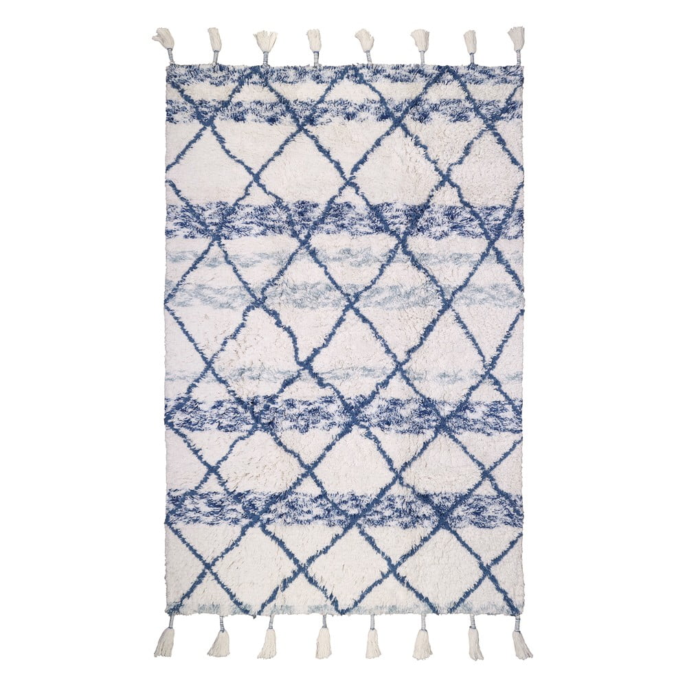 Plavo-bijeli pamučni ručni tepih Nattiot Kilkay, 100 x 160 cm