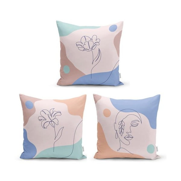 Skup od 3 dekorativni premazi na jastucima minimalistički jastuk pokriva šareni cvijet, 45 x 45 cm