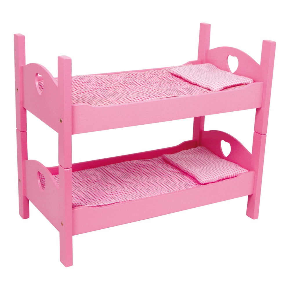 Ružičasti drveni krevet na kat za lutke Legler Dolls